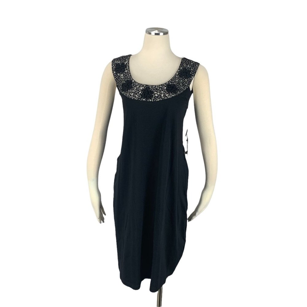 Peter Nygard Small NWT Dress Black Sleeveless Rhinestone Party Knee Length